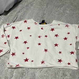 Ralph Lauren 4 cream red stars cropped wide boat neck cotton French terry EUC